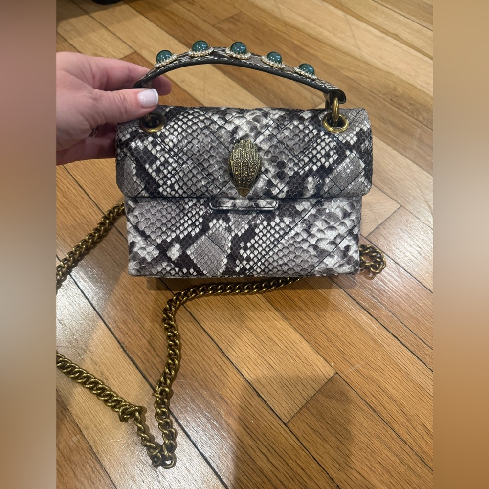 Kurt Geiger Snake-Print Top Handle Crossbody Bag in Gray